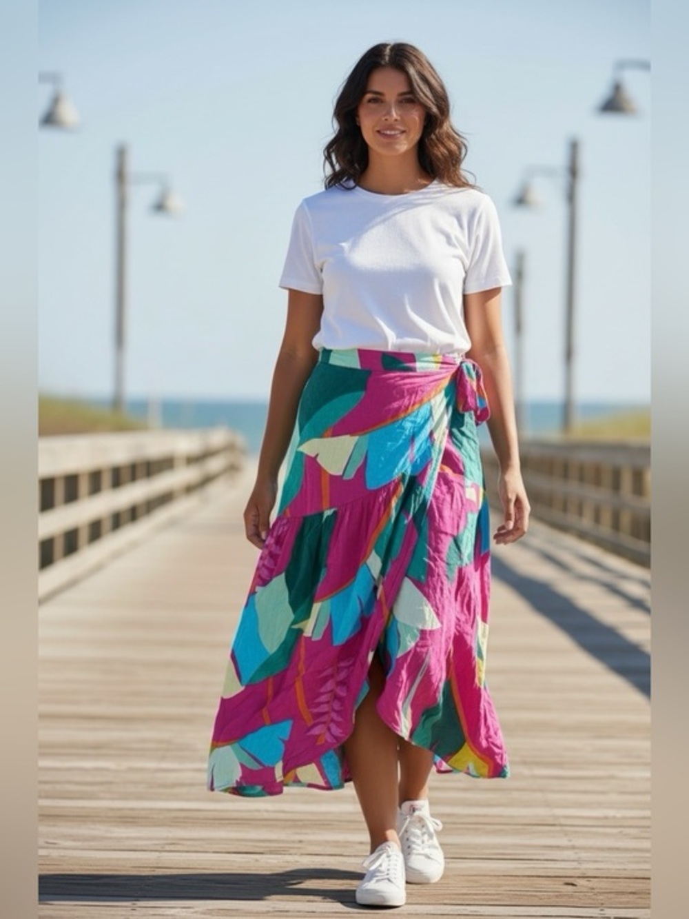 🫶🏻 Rachel Bright Tropical Wrap Midi Skirt - Multicolor XS 30” Wrap